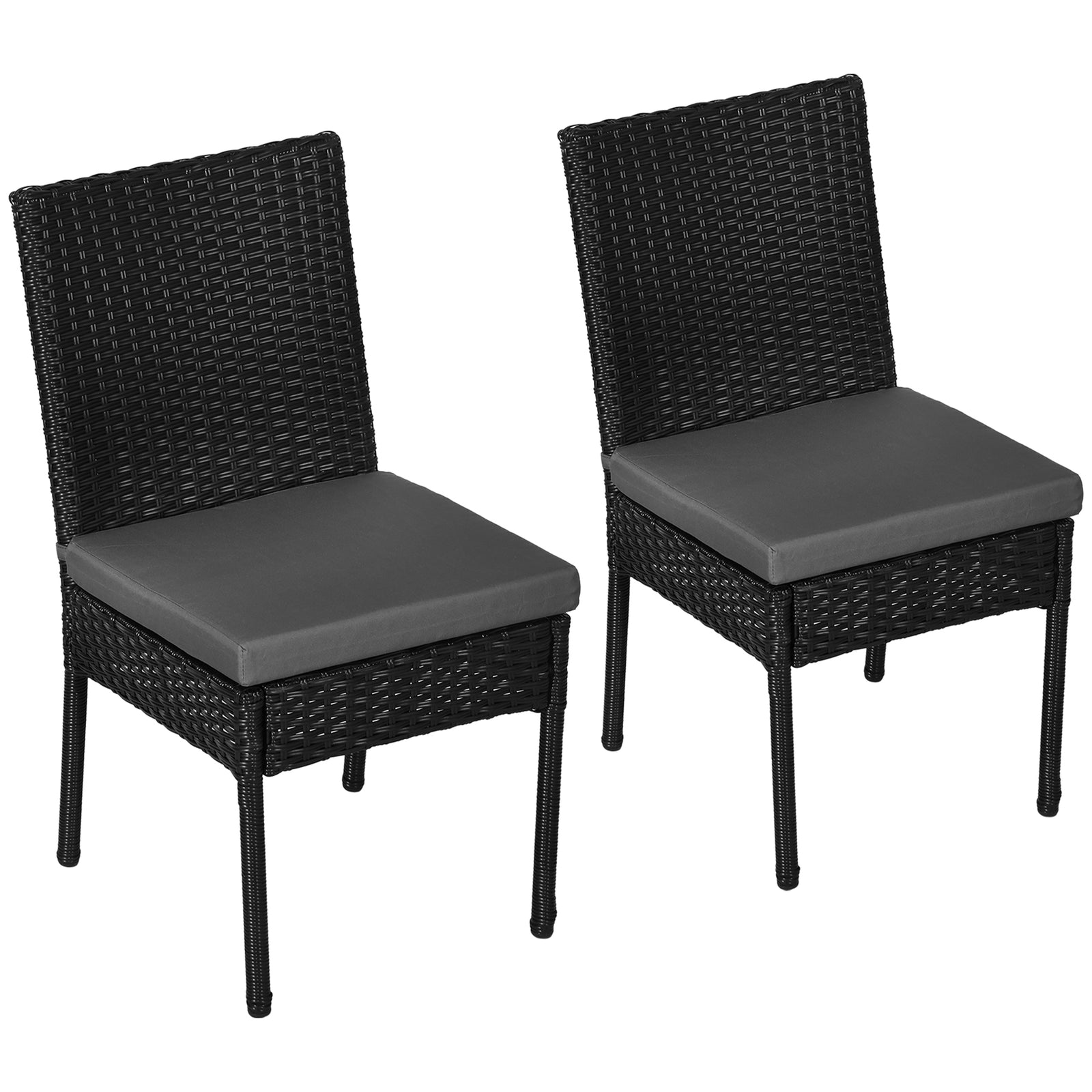 Rattan Garden Chairs W/ Cushion, Wicker Dining Chairs | Set of 2 | Black