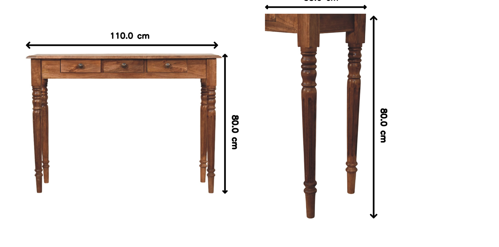 Artisan Furniture Solid Wood Three Drawer Console With Turned Legs, Brown