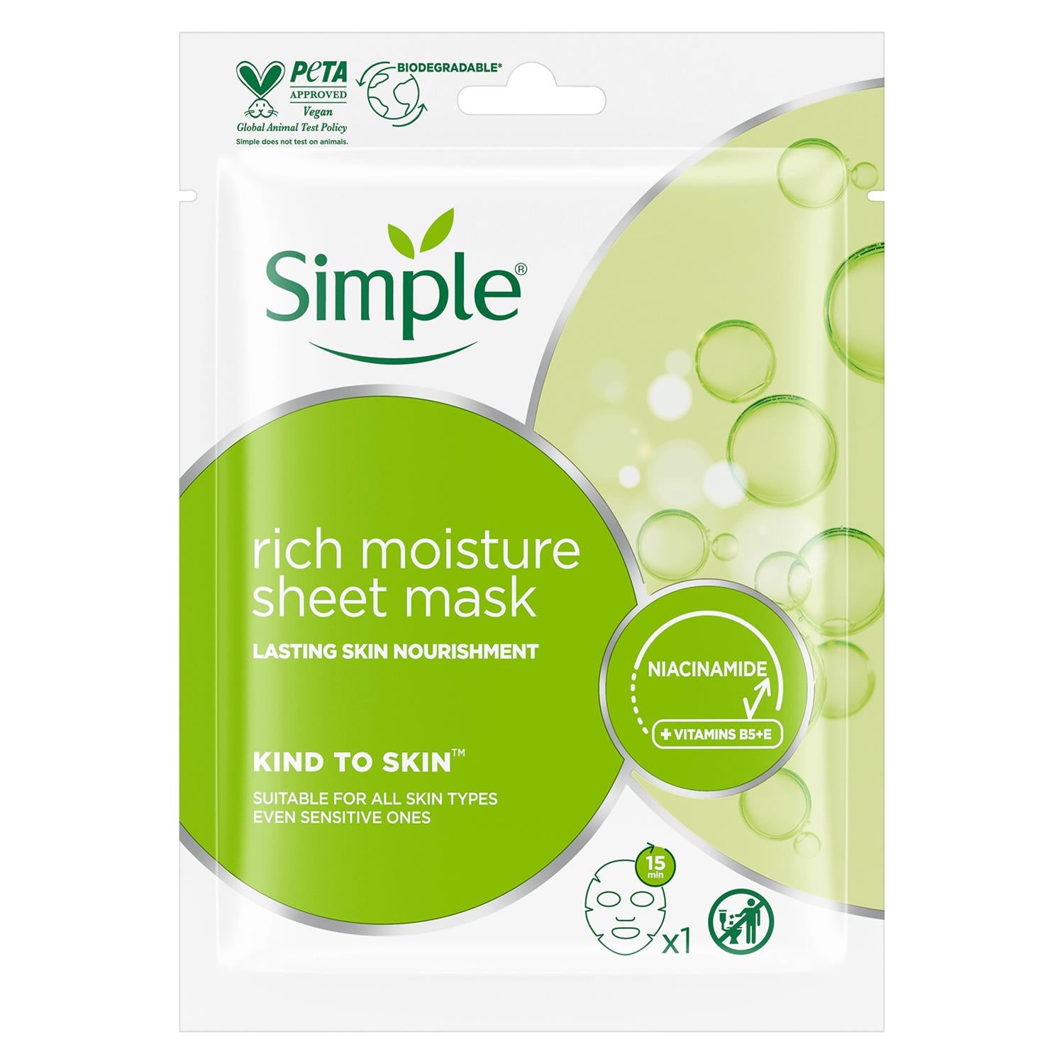 Simple Micellar Water 400ml Moisturiser 125ml & Sheet Mask Bundle