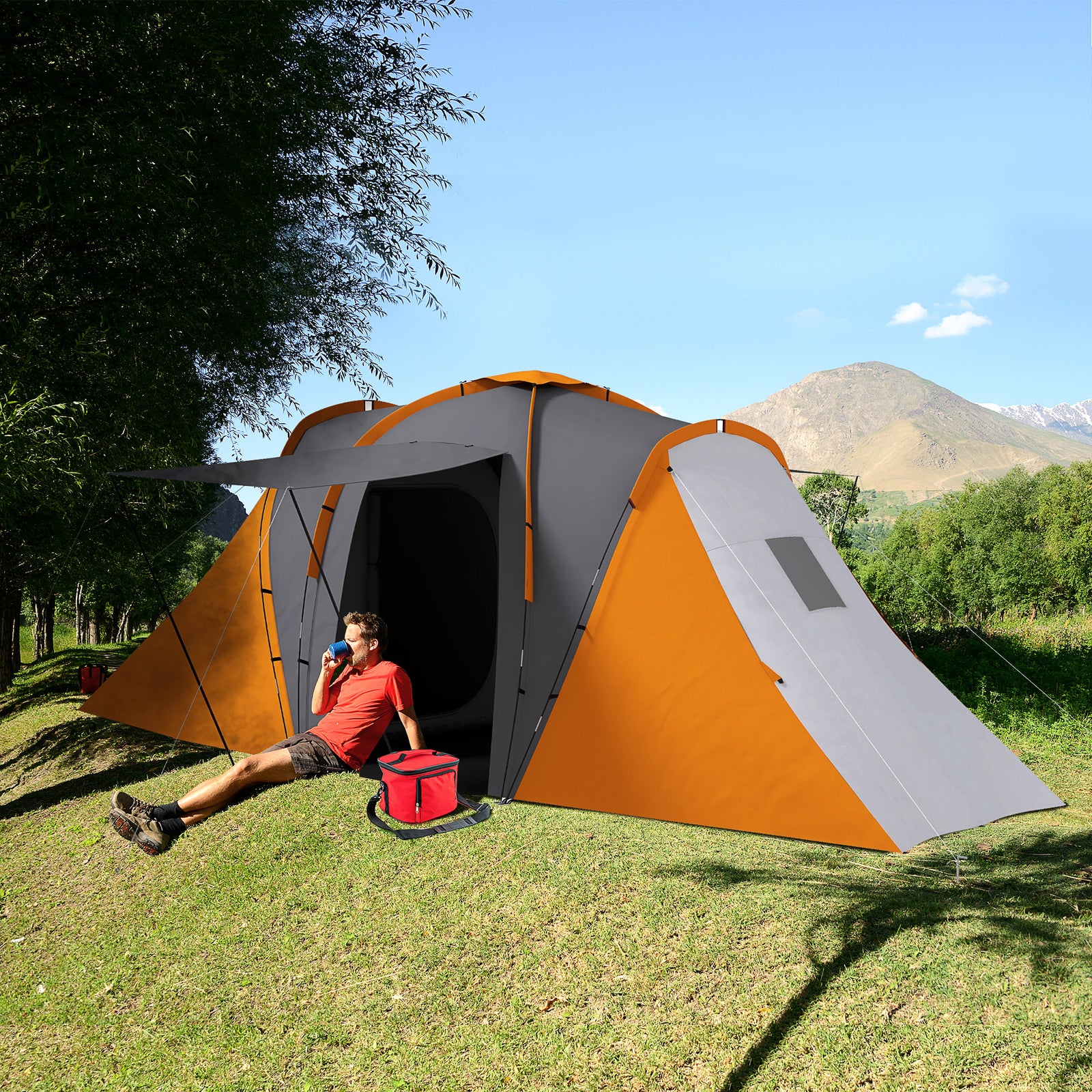 4-6 Man Large Camping Tent With 2 Bedroom And Living Area | Multi Colour