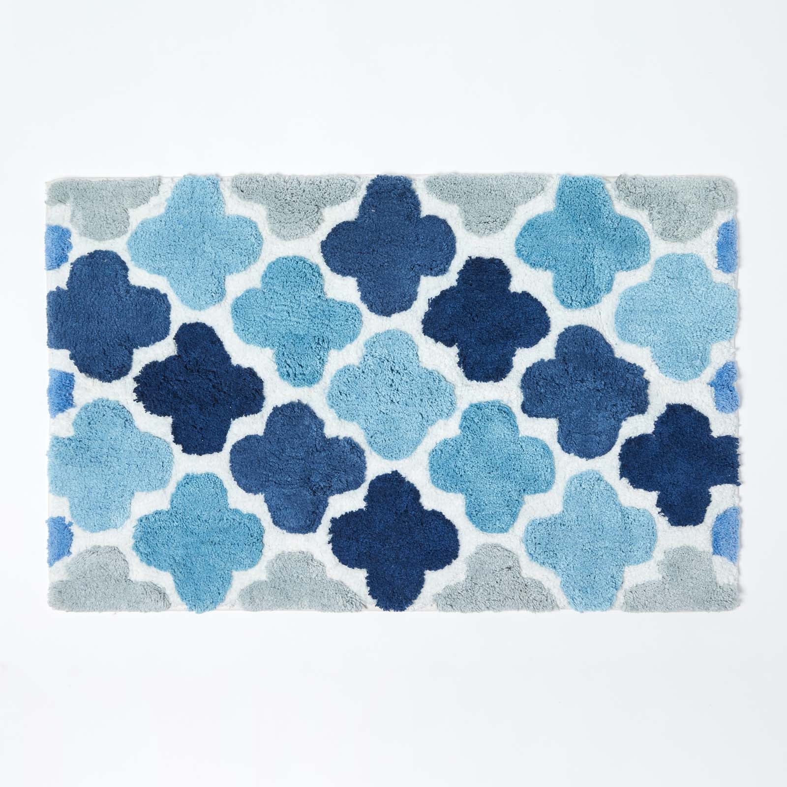 Blue And Grey Pattern Cotton Bath Mat