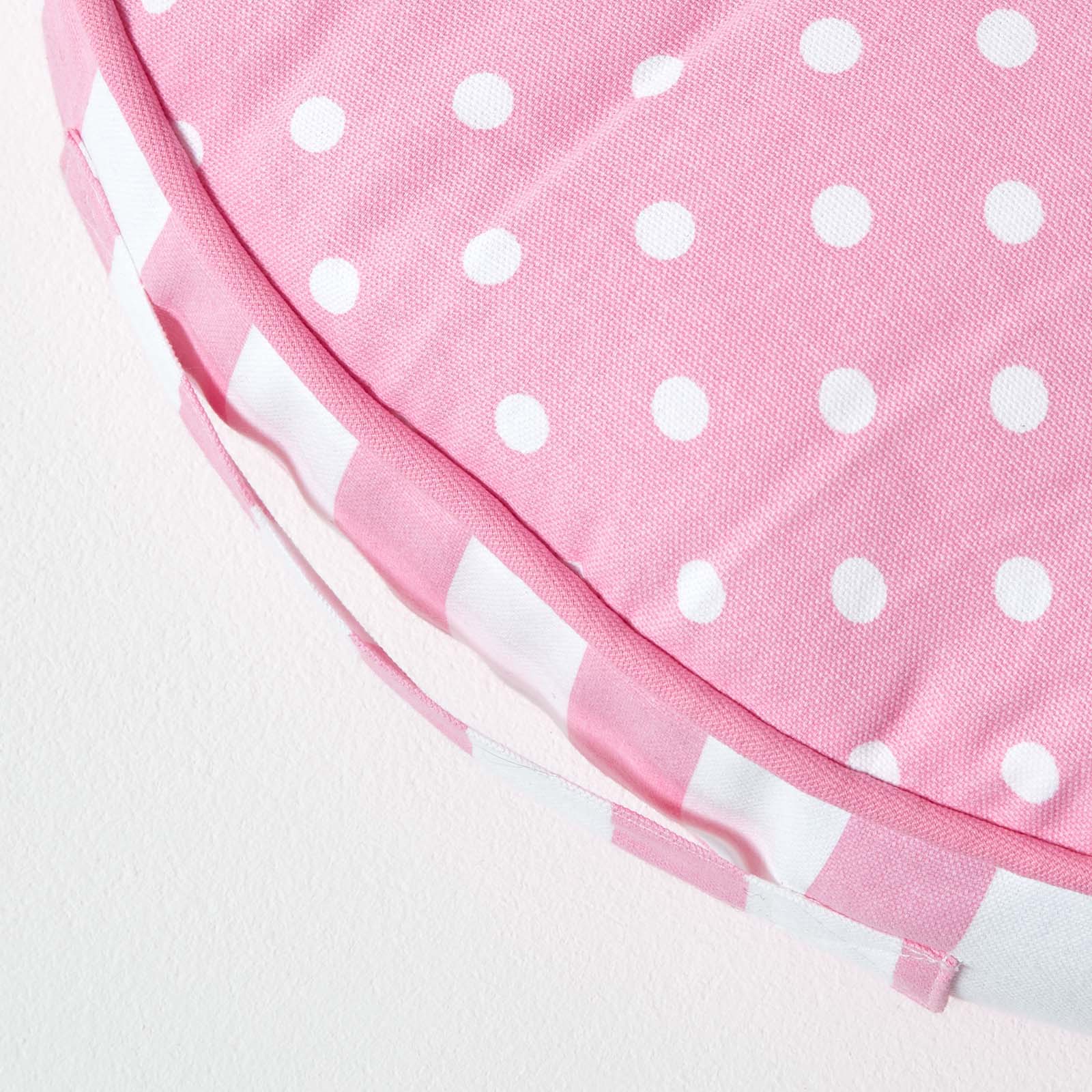 Polka Dots & Stripes Round Floor Cushion | 43cm x 43cm | Pink