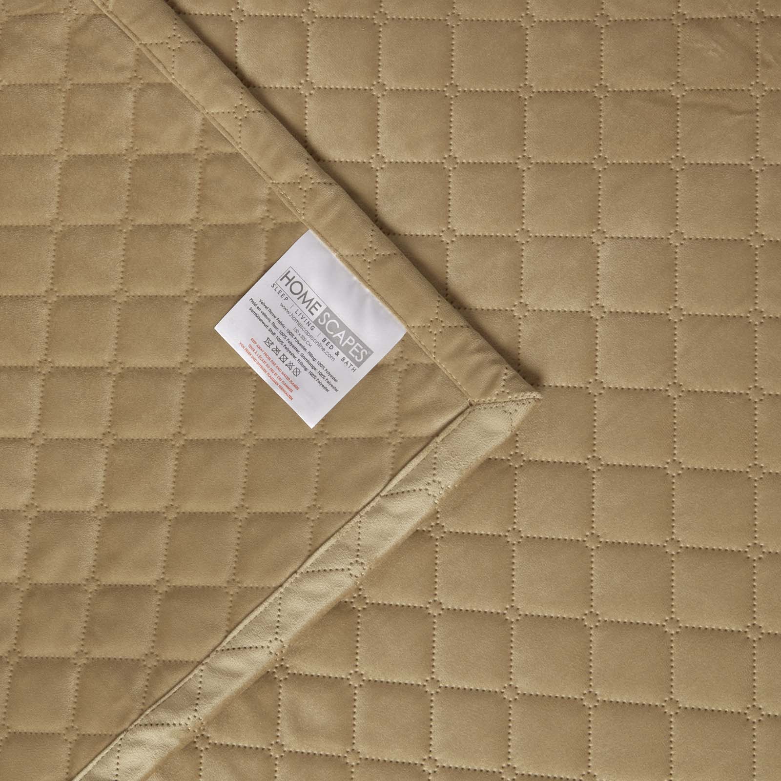 Diamond Quilted Velvet Bed Throw | 150cm x 200cm | Beige