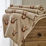 Supersoft Highland Cow Print Coral Fleece Throw