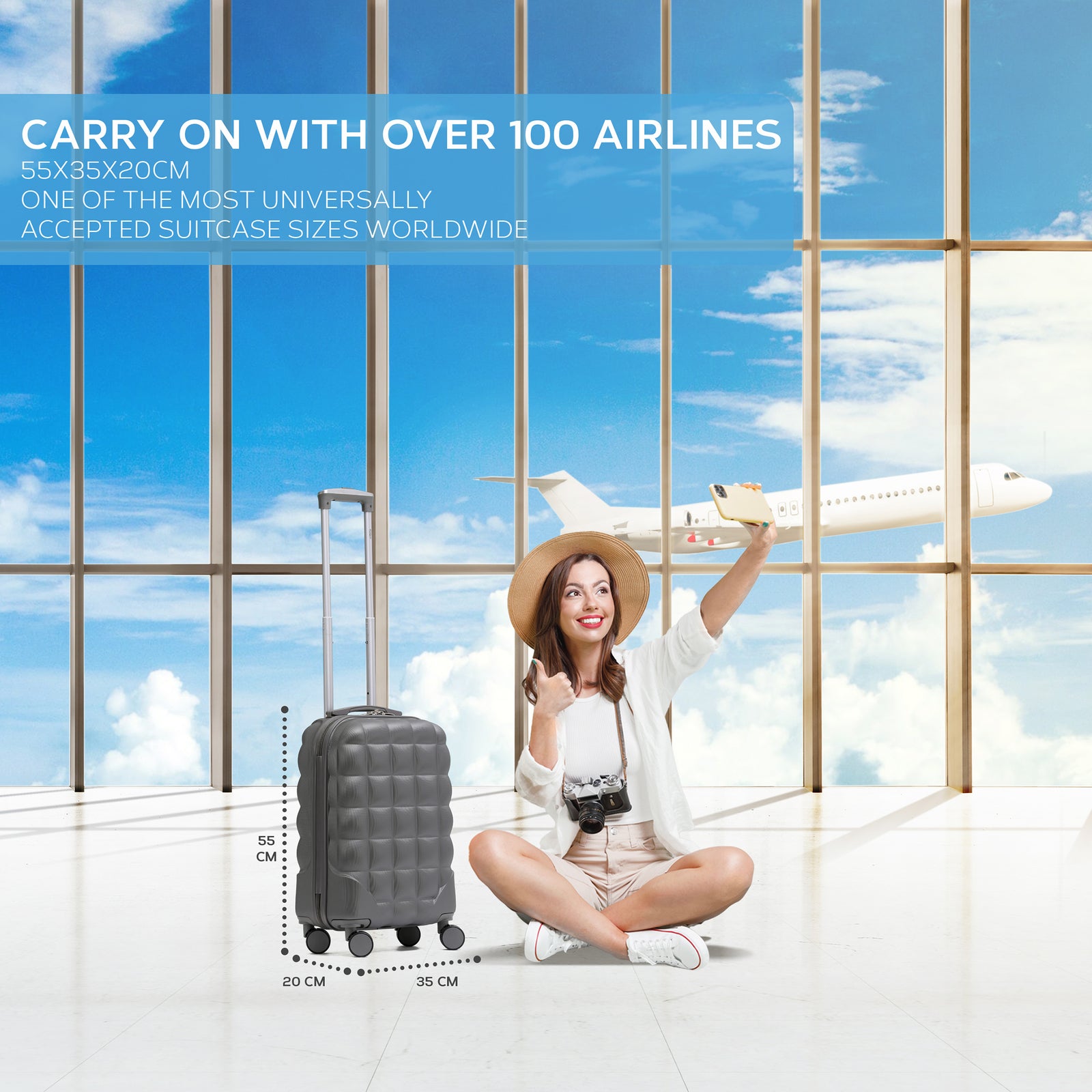 55x35x20cm Hard Case Bubble Carry On Suitcase - 100+ Airline Approved | Cabin | Anthracite
