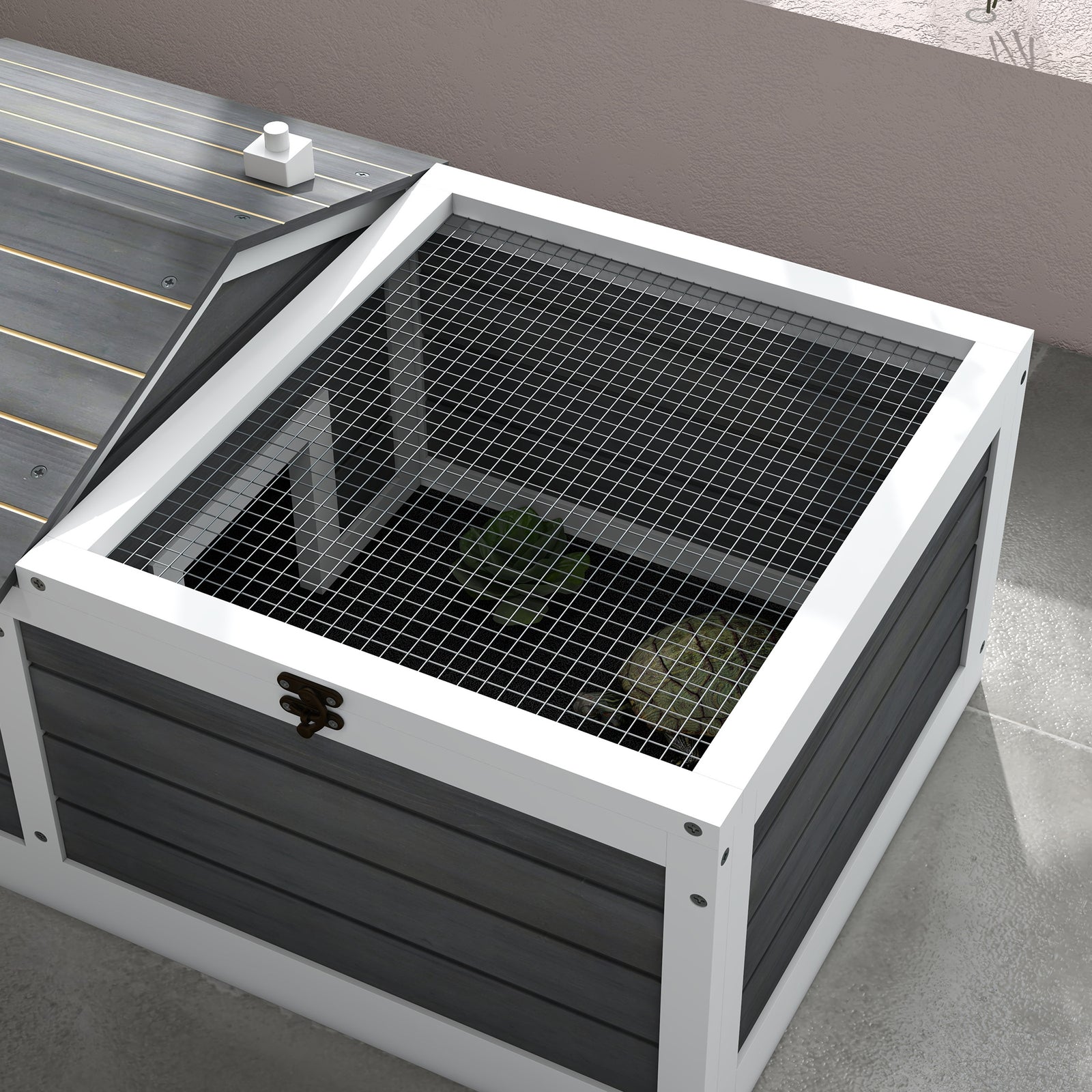 Wooden Tortoise House, Small Pet Reptile With Hide Shelter Den And Run | Dark Gray
