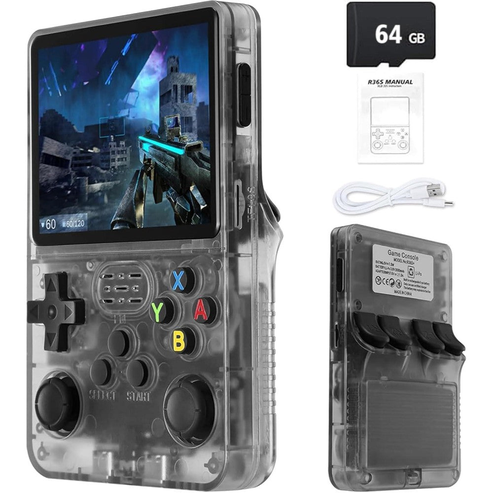 R36s Retro Handheld Game Console 3.5" Ips Display Usb Rechargeable | Black