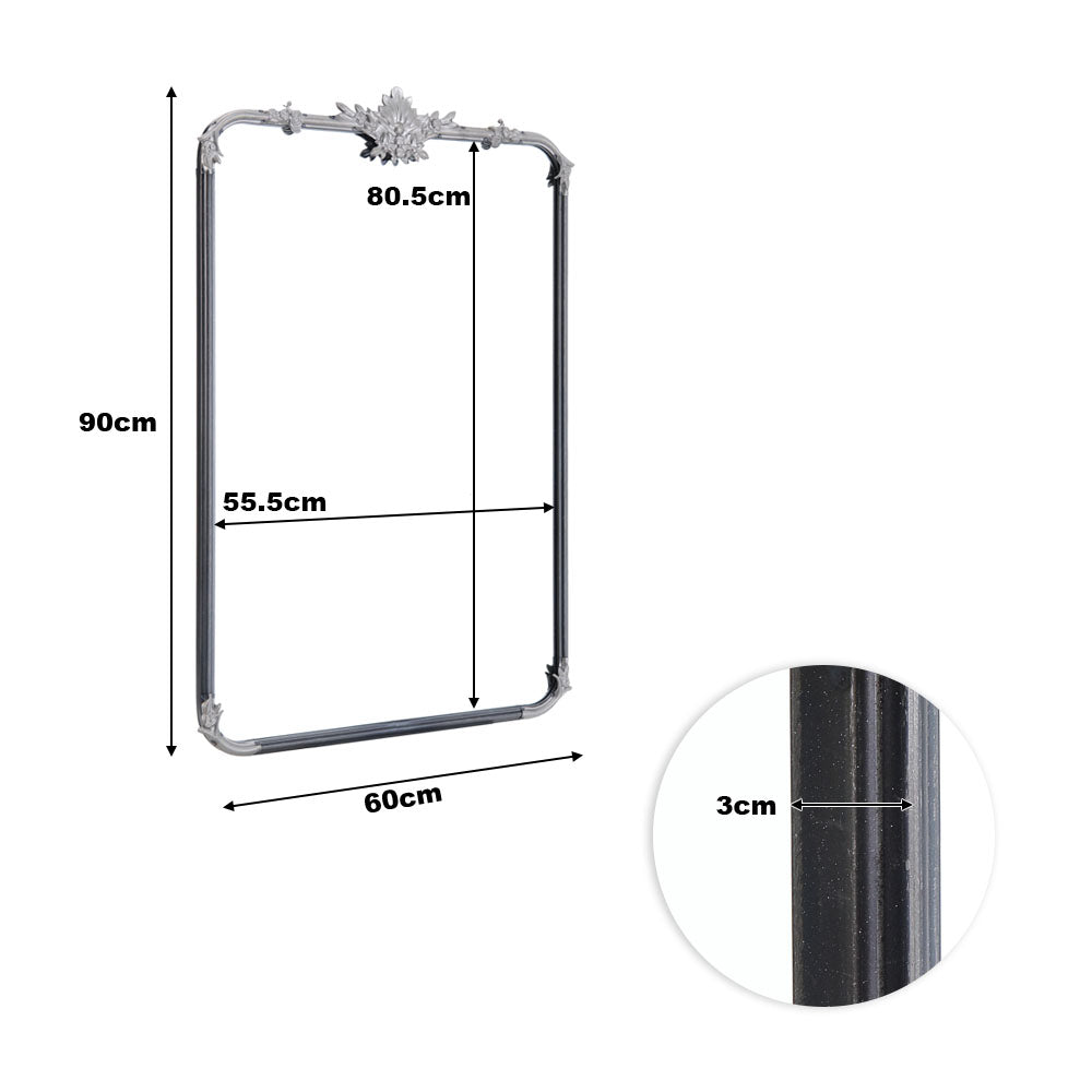 Breeins Rectangular Silver Accent Wall Mirror 60x90 Cm, Metal Frame, Decorative Home Wall Mirror