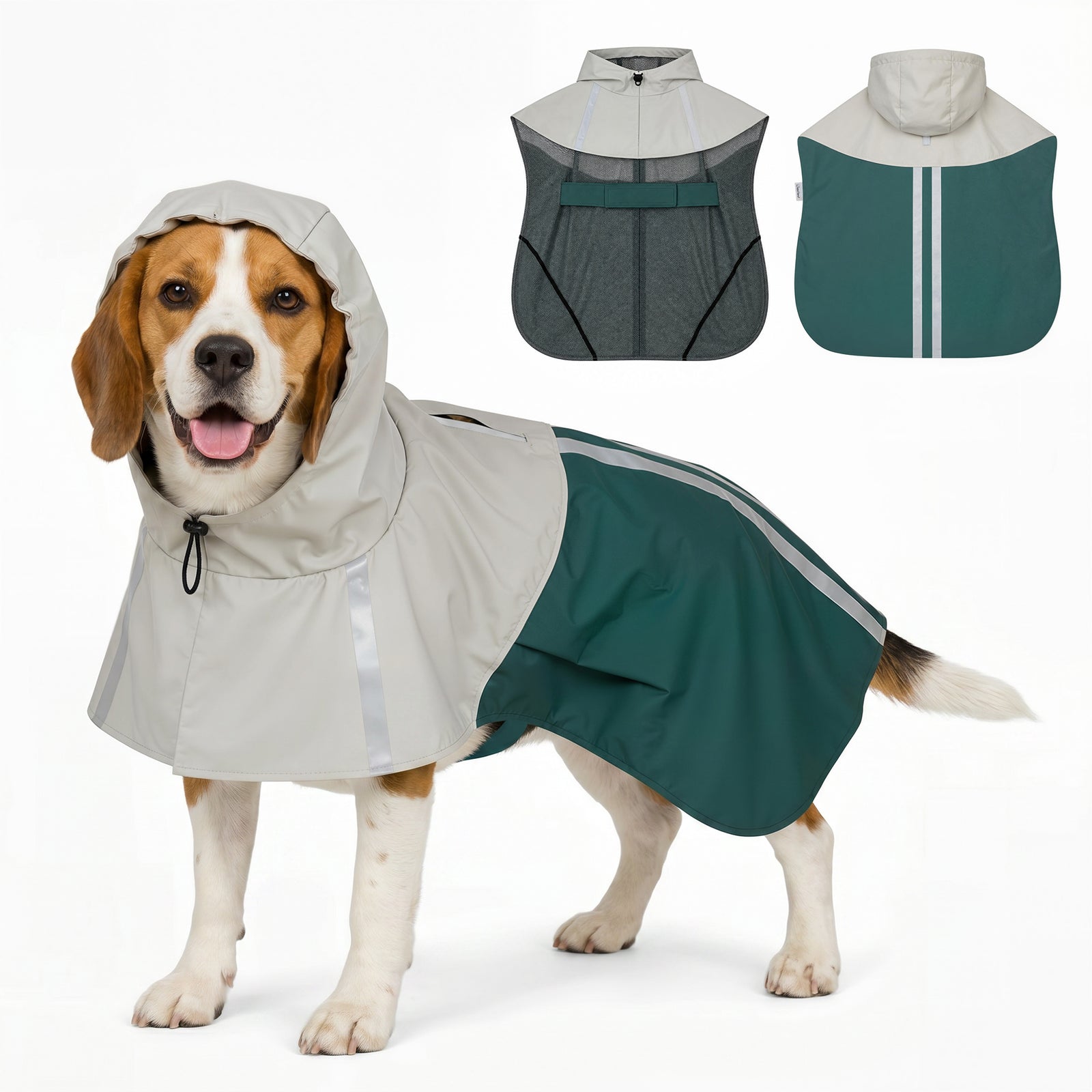 Dog Raincoat With Hood, Dog Rain Jacket | M | Green