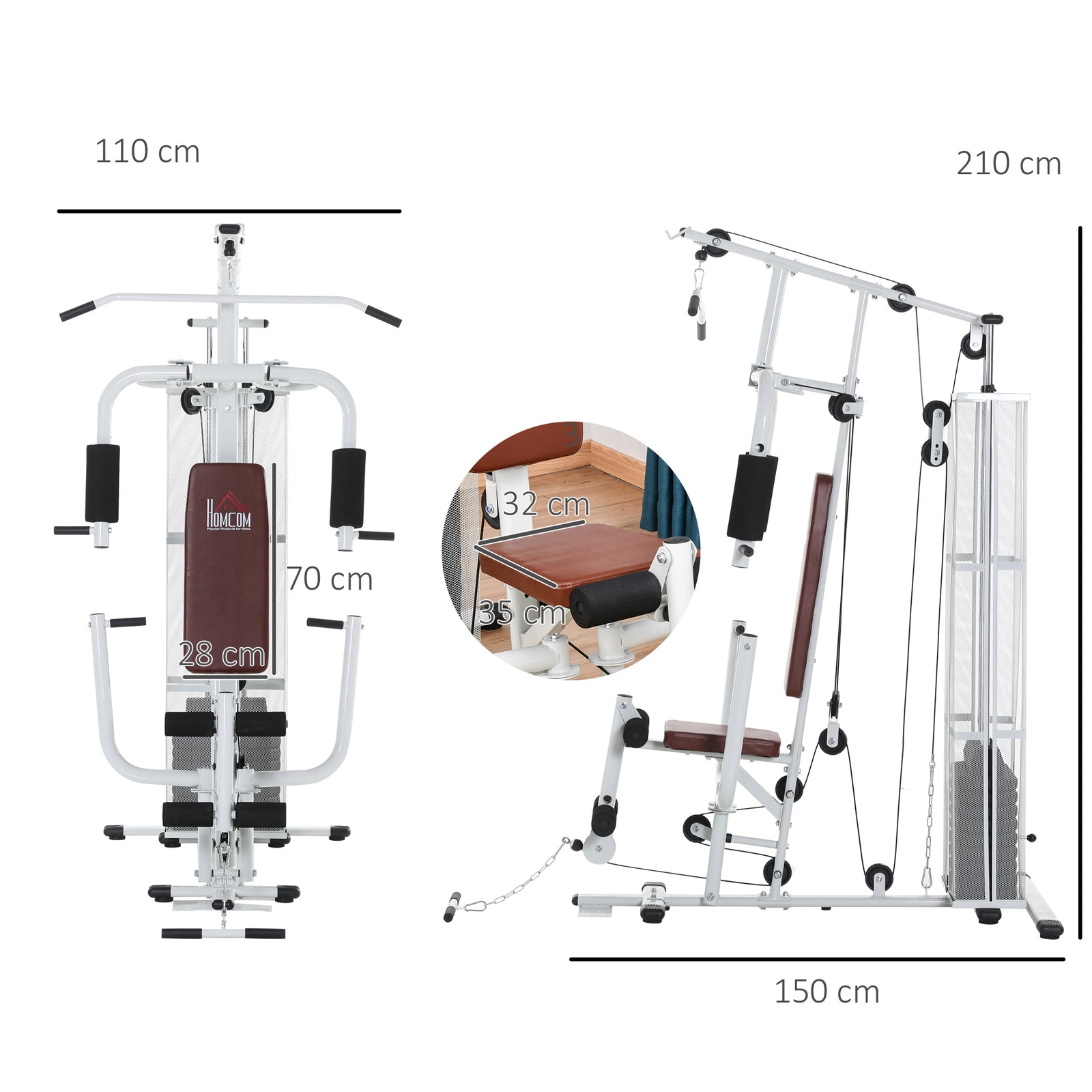 Multifunction Home Gym Weight Training Workout Station | White