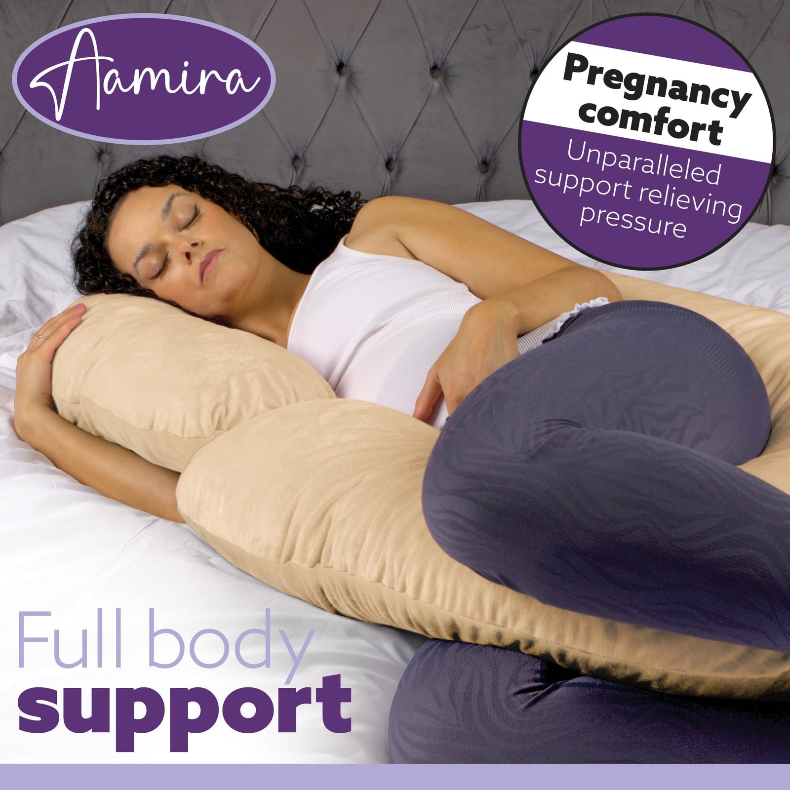 C Shaped Pregnancy Pillow, 140x65x20cm Shredded Memory Foam Full Body Maternity Cushion For Sleeping | C Shape | Cream