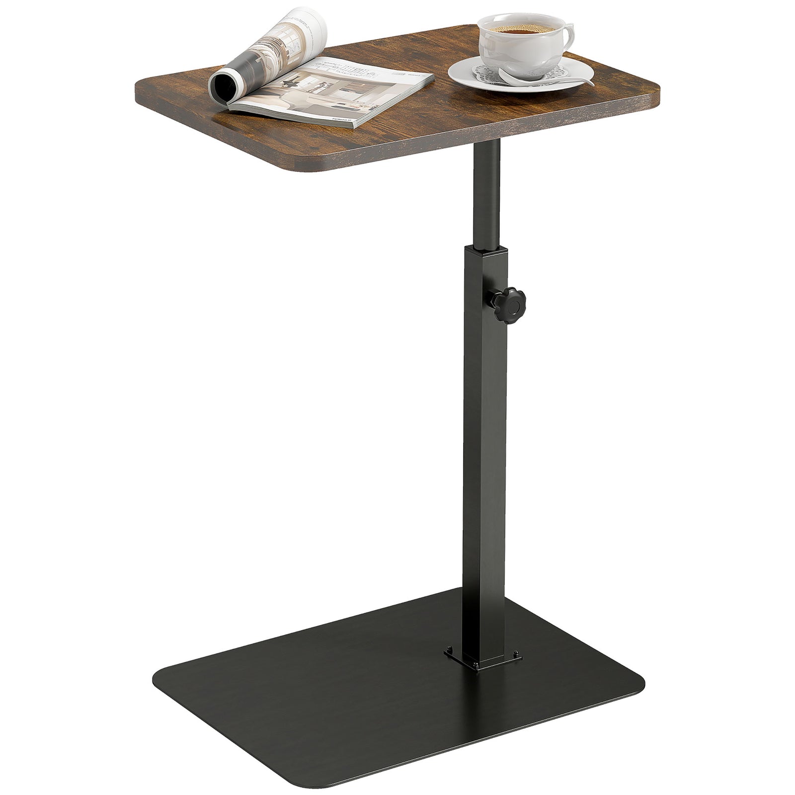 HOMCOM Side Table, C Shaped End Table With Adjustable Height And Metal Base