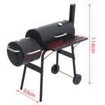 2-in-1 Charcoal Grill & Smoker Combo, Barrel BBQ with Offset Smoker, Outdoor Barbecue with Wheels, Thermometer & Side Shelf