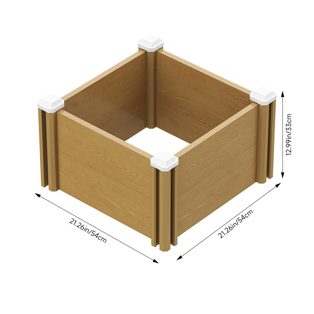Square Raised Garden Bed Planter Box, Wood-grain Pp Plastic With Open Bottom, Outdoor Vegetable & Flower Bed