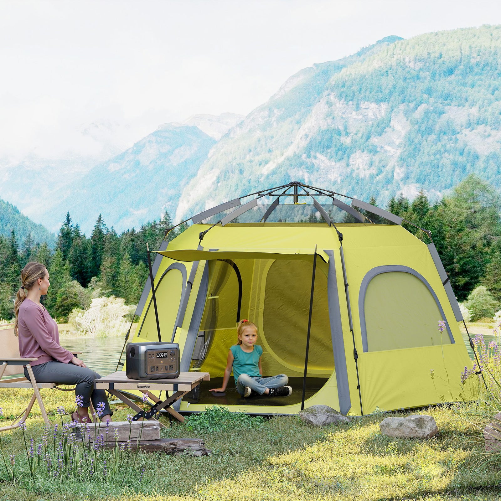 Instant 2/3/4 Person Dome Tent, Hexagonal | Yellow