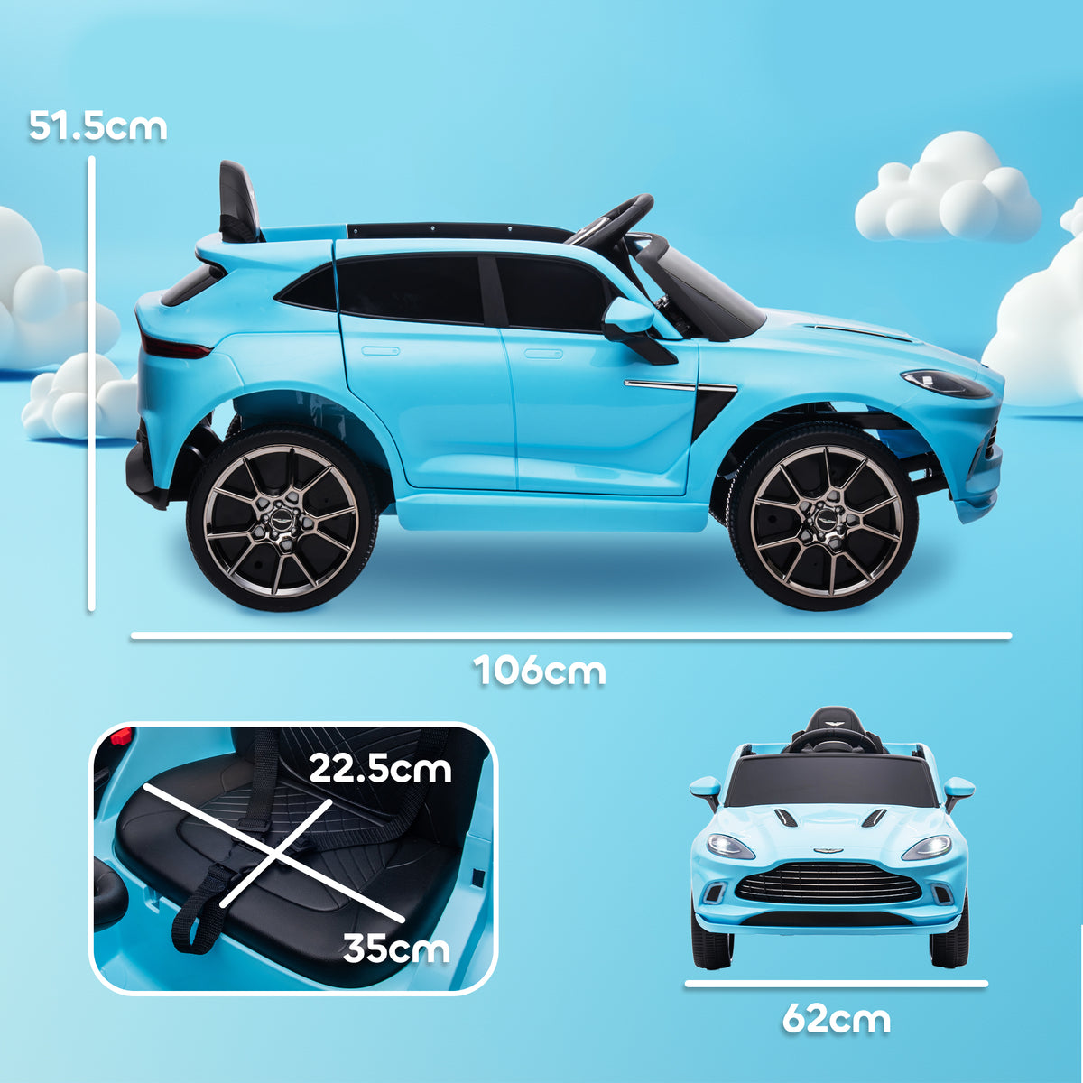Aston Martin Dbx Licensed 12v Kids Ride On Car W/ 4 Suspension Wheels | Blue