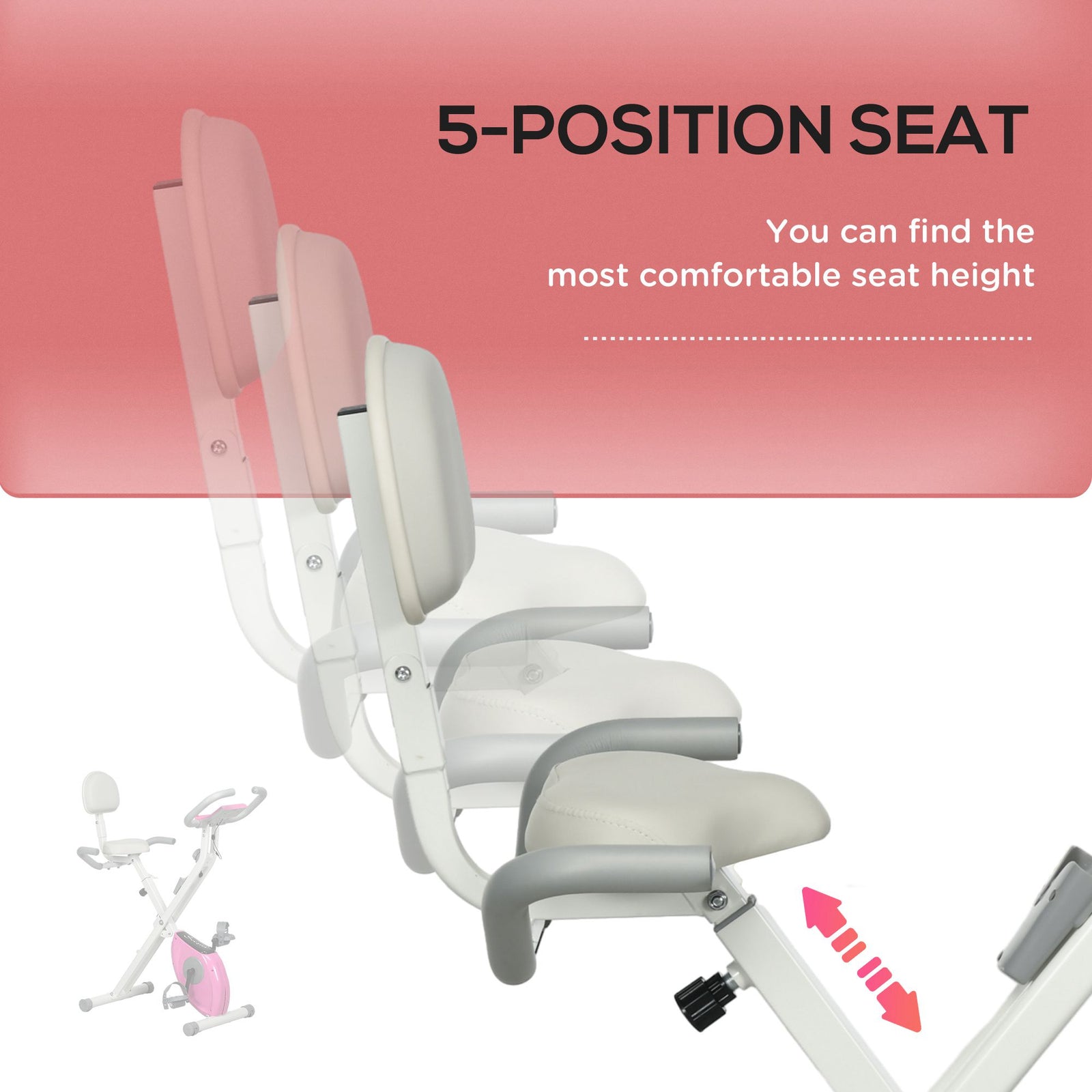 Folding Exercise Bike - Adjustable Resistance & Seat Height | White