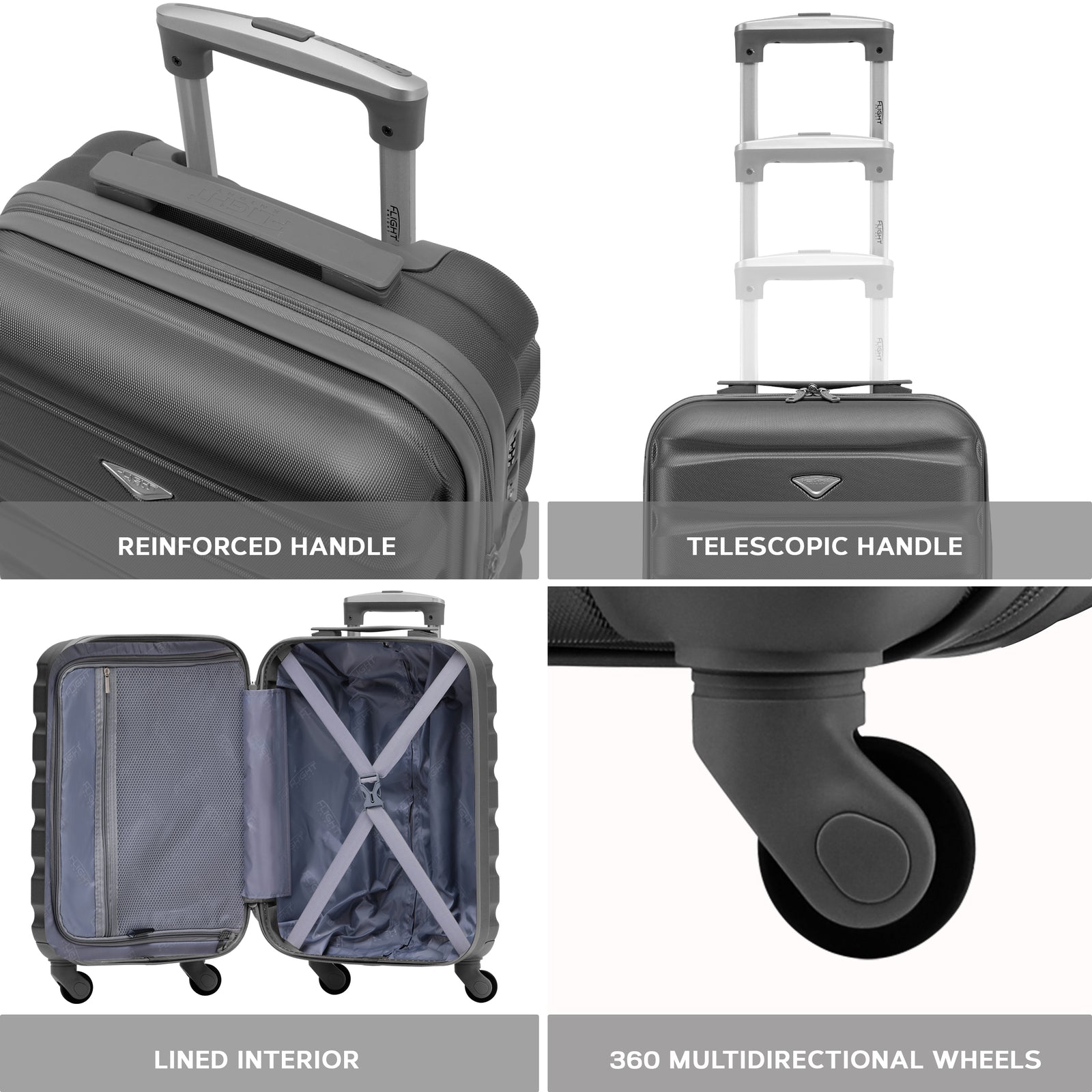 55x35x20cm Lightweight 4 Wheel Cabin Carry On Suitcase Overhead Case Approved For 100+ Airlines With Integrated Tsa Lock | 55 x 35 x 20cm | Charcoal