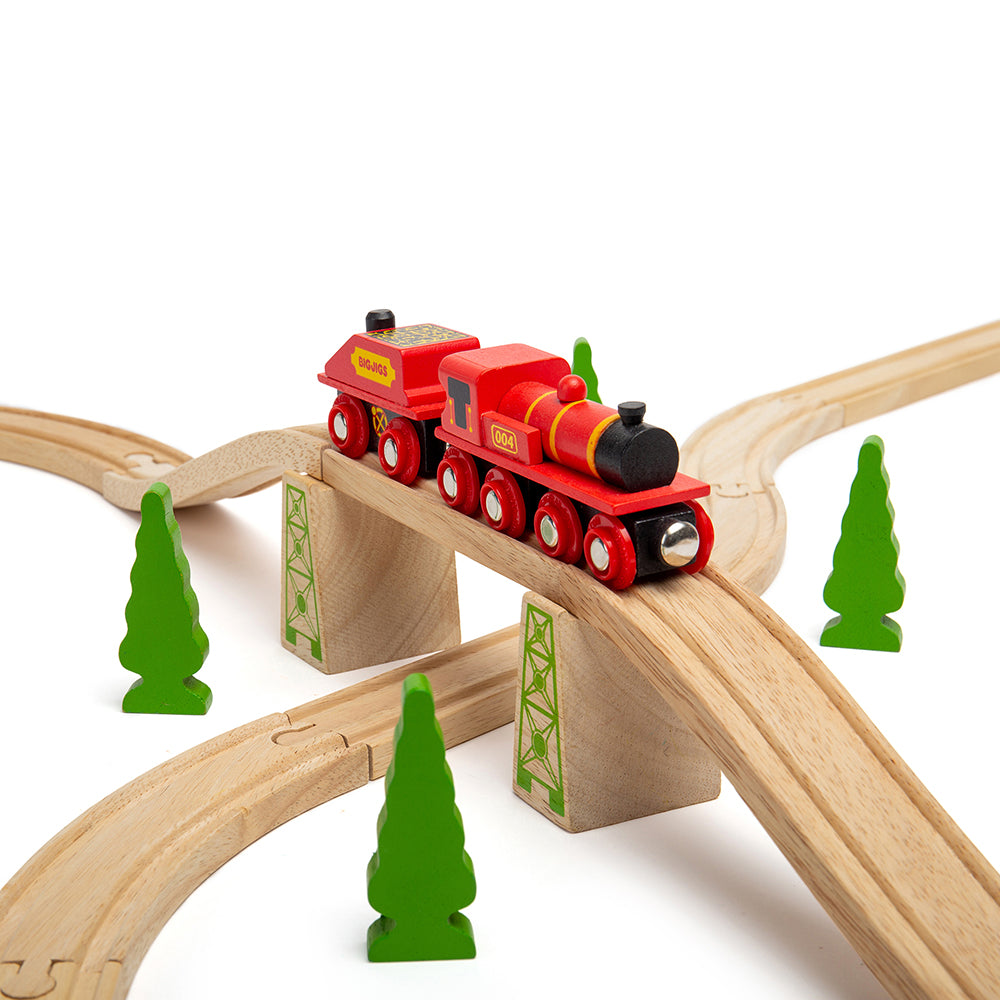 Wooden Big Red Engine with Carriage
