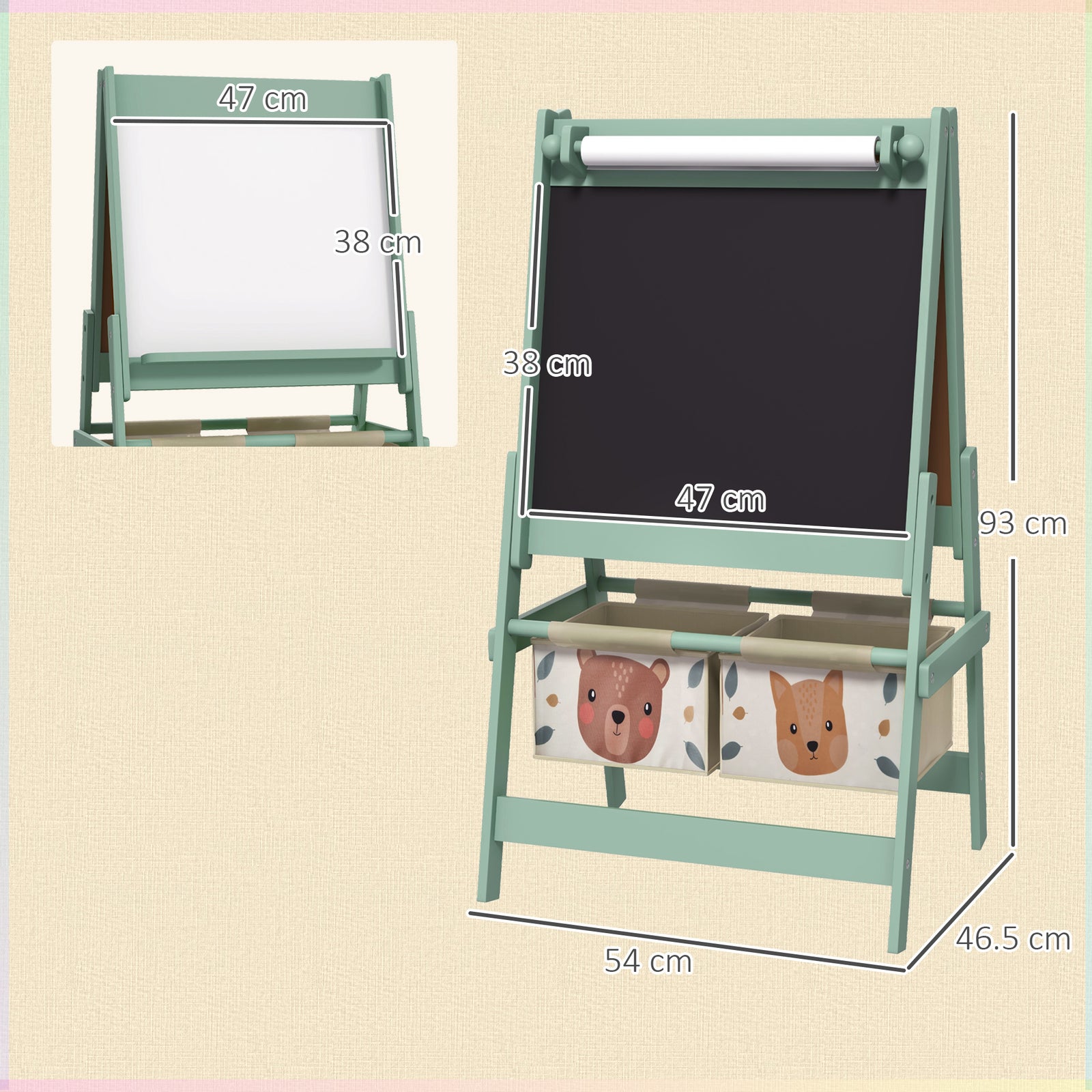 Kids Easel With Paper Roll, Blackboardboard, Storage | Green