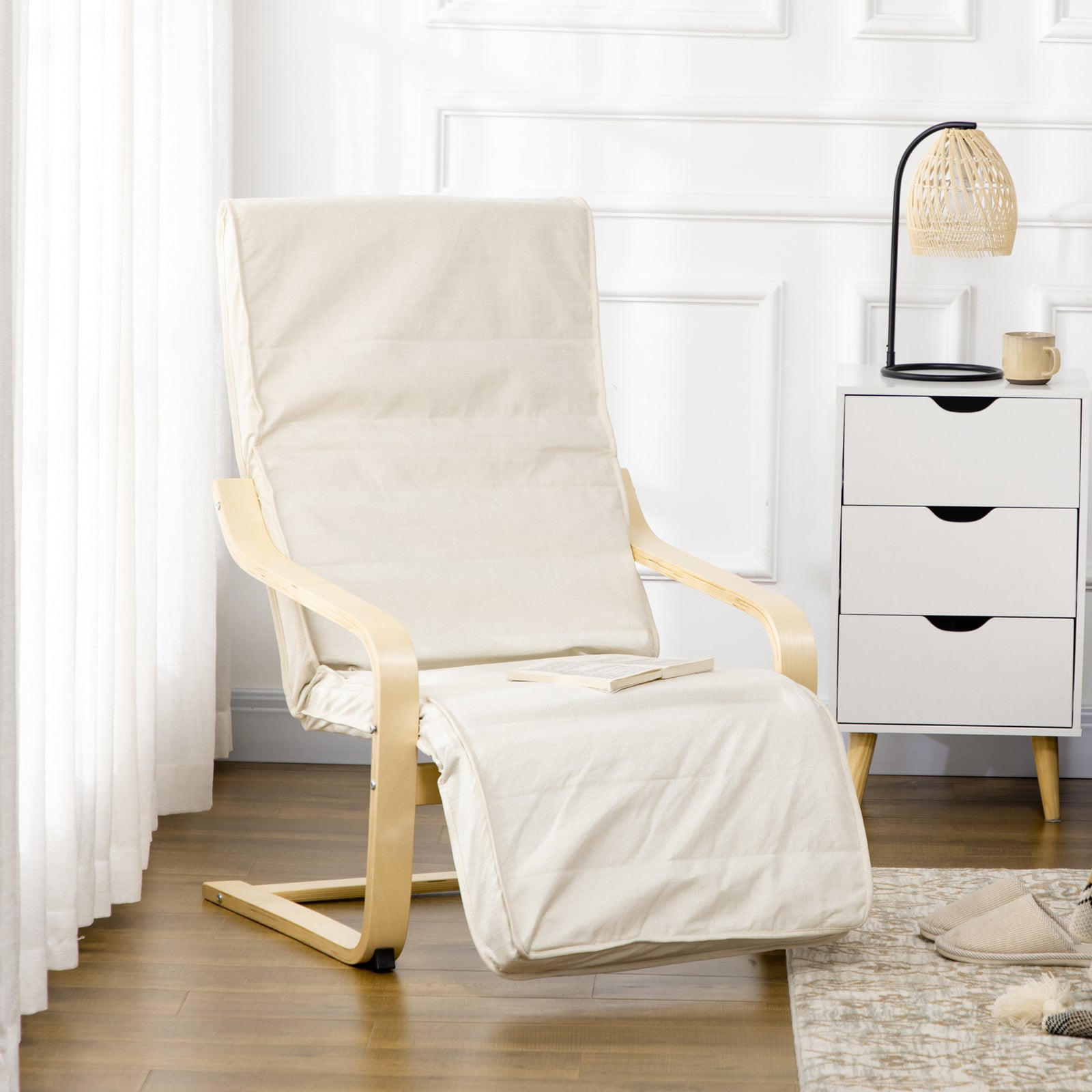 Lounge Chair Recliner Adjustable Footrest Home | One Size | Cream