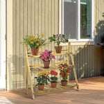 Flower Stand Plant Display Rack 3-tier Foldable Wood Garden | Extra Large | Brown
