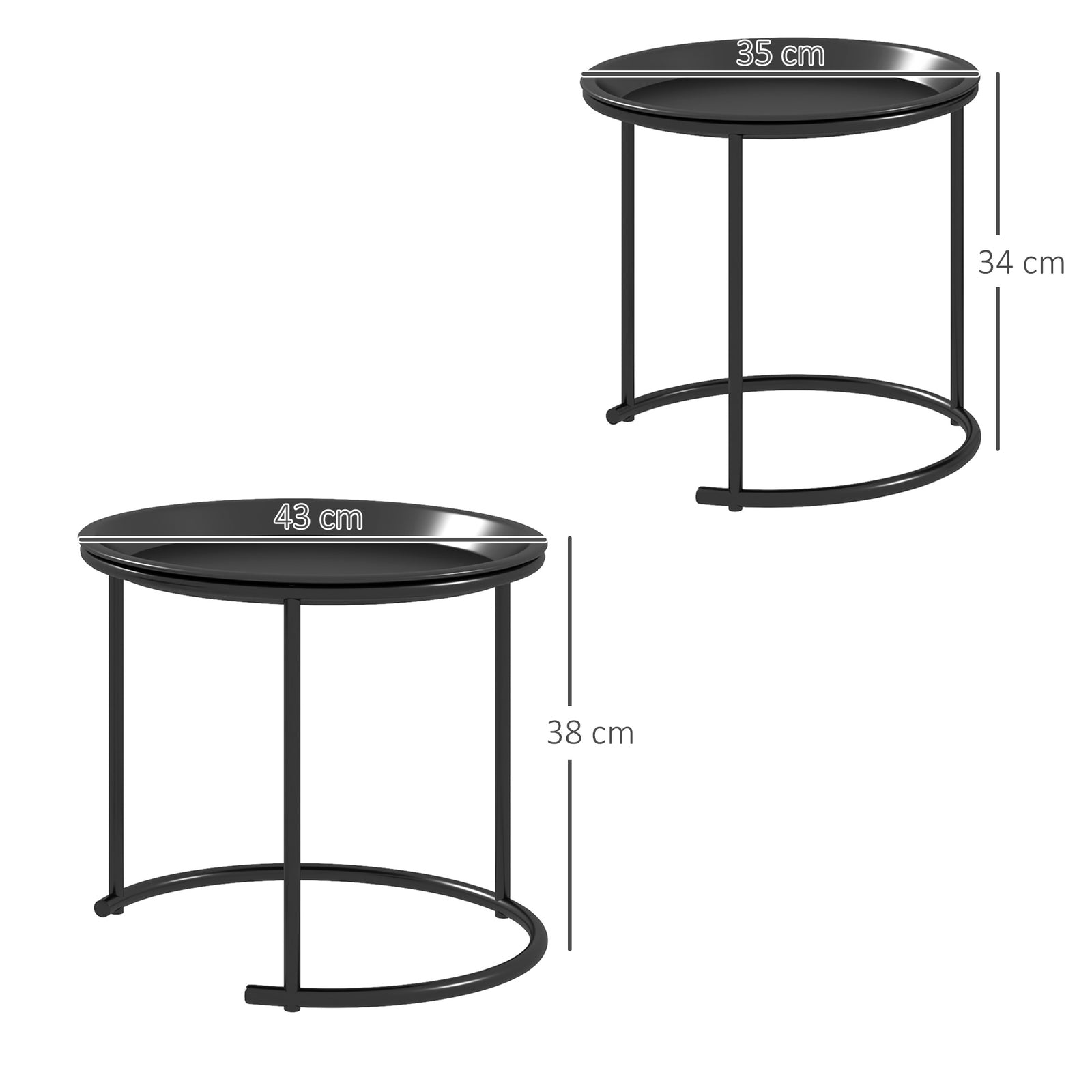 HOMCOM Nesting Tables Set Of 2, End Table With Removable Tabletop Tray Black