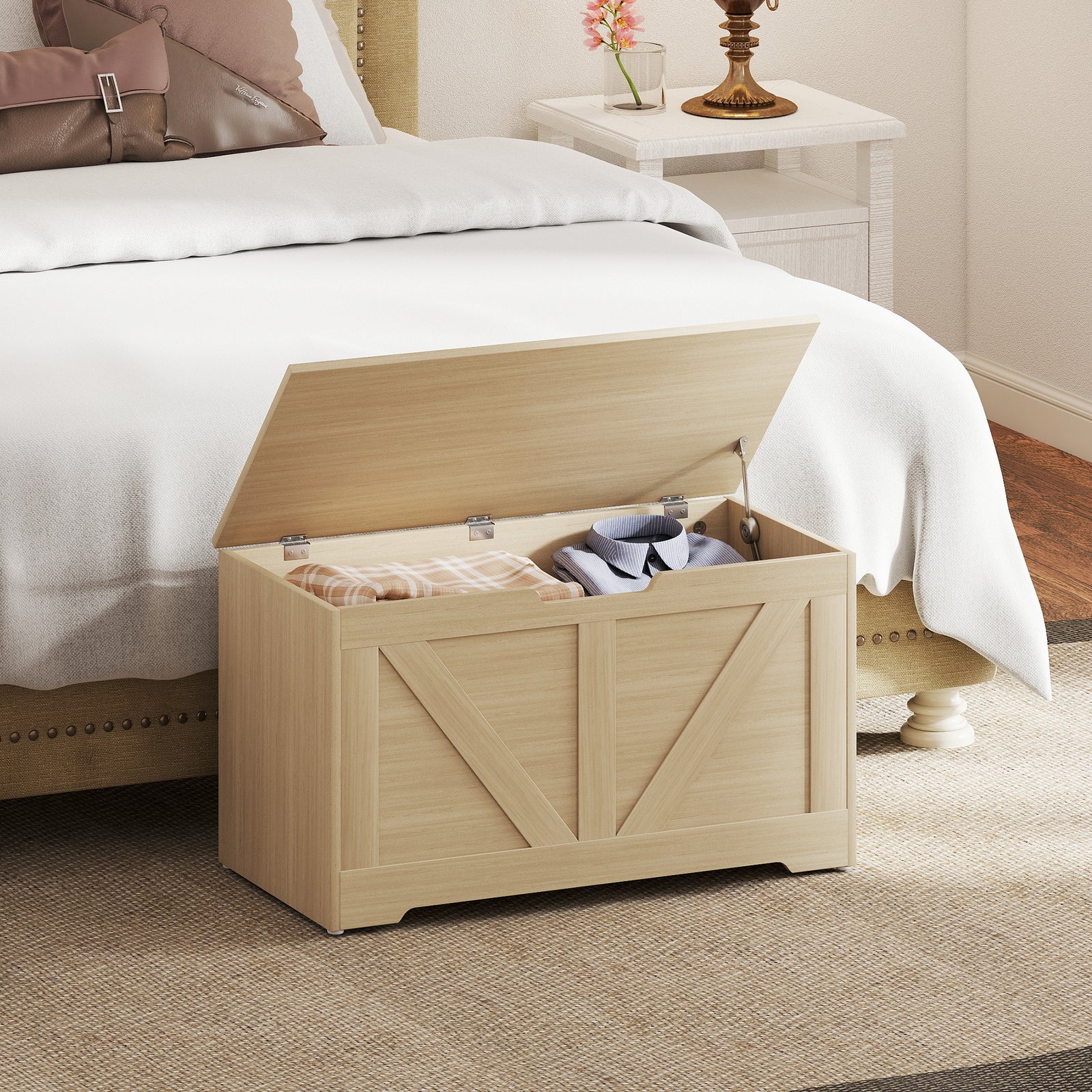 Storage Trunk With 2 Safety Hinges, 80cm | Natural