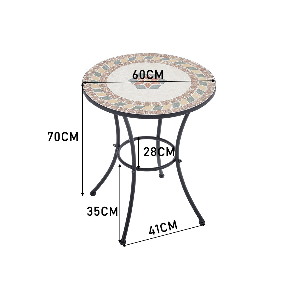 Rural Style Mosaic Round Patio Table - 60cm Dia X 70 Cm H