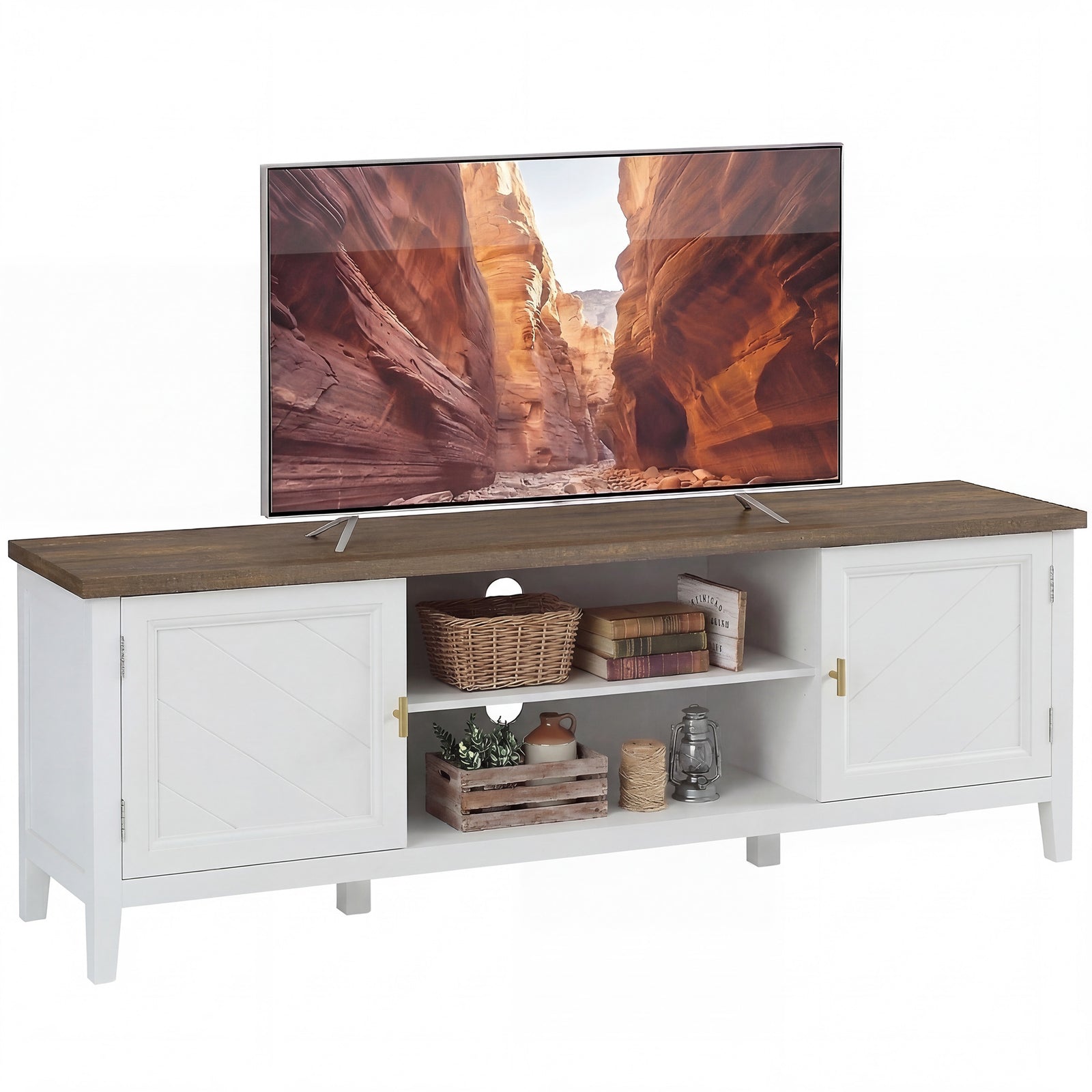 HOMCOM Farmhouse Tv Unit For Tvs Up To 42 Inch, Entertainment Centre, White