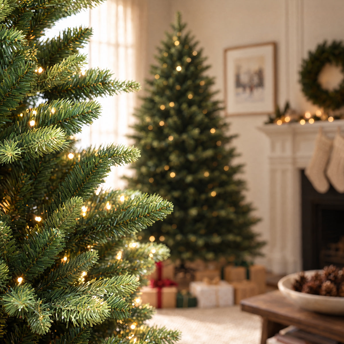 Artemis Home Ferncombe Pre-lit Pe/pvc Artificial Christmas Tree - Warm White & Multicolour LEDs