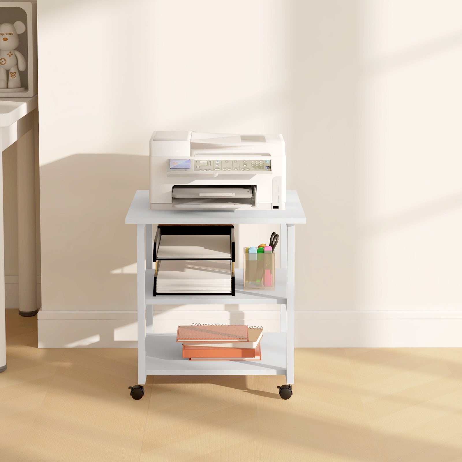 Mobile Printer Stand With Storage Printer Table Home Office | One Size | White