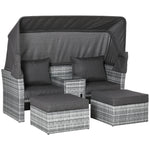 3 Pc Outdoor Rattan Daybed Sofa Table W/ Canopy