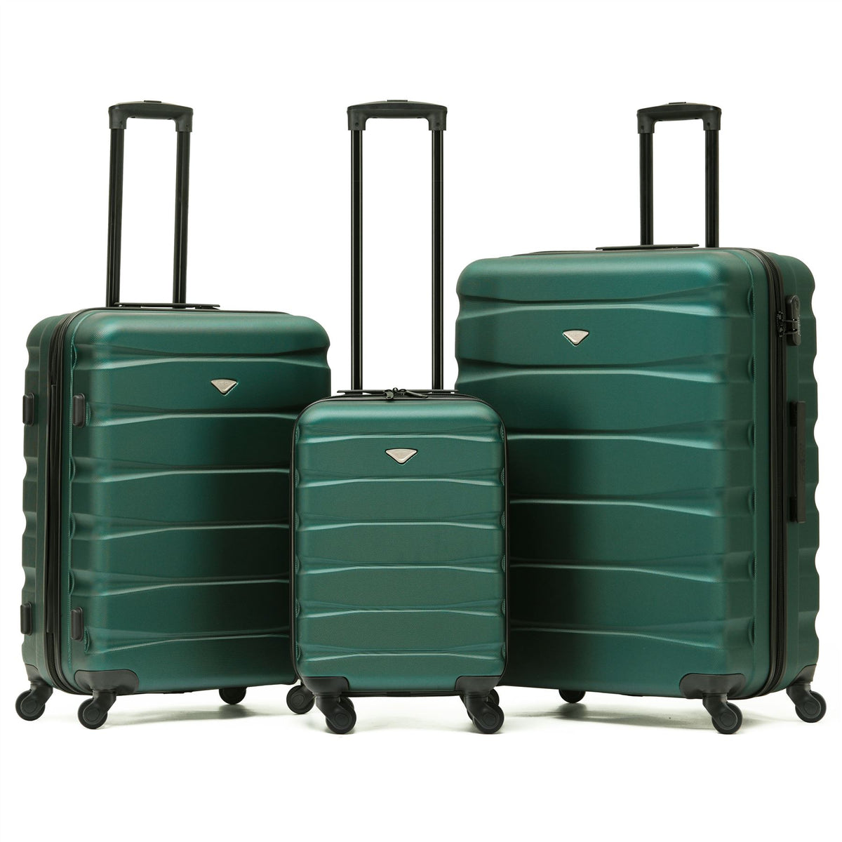 Set Of 3 Hard Shell Suitcase Cabin & Check In Cases With Tsa Lock - Overhead Cabin With Medium & Large Check-in Bag | Set of 3 | Forest Green