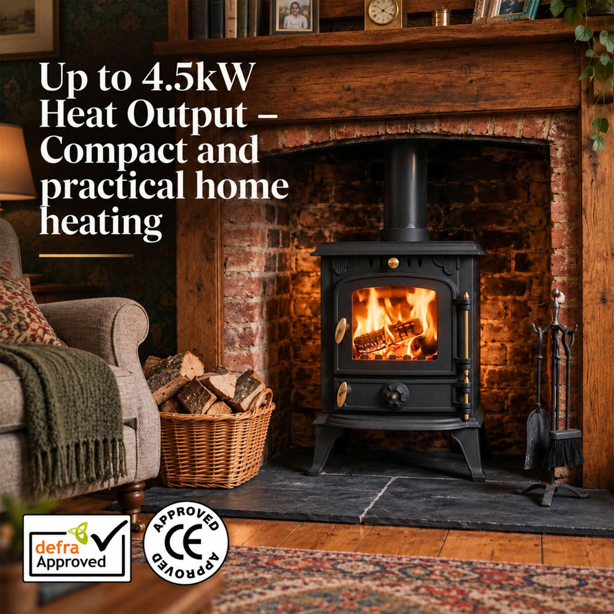 4.5kw Cast Iron Wood Burning Stove Multi-fuel Fireplace Ja013s Defra Approved