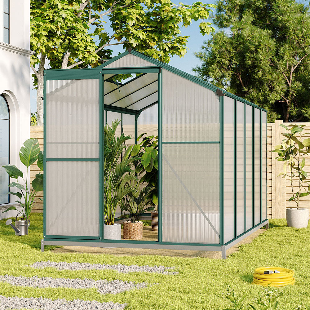 6 x 10FT Green Aluminium Hobby Greenhouse With Base And Two Openable Windows