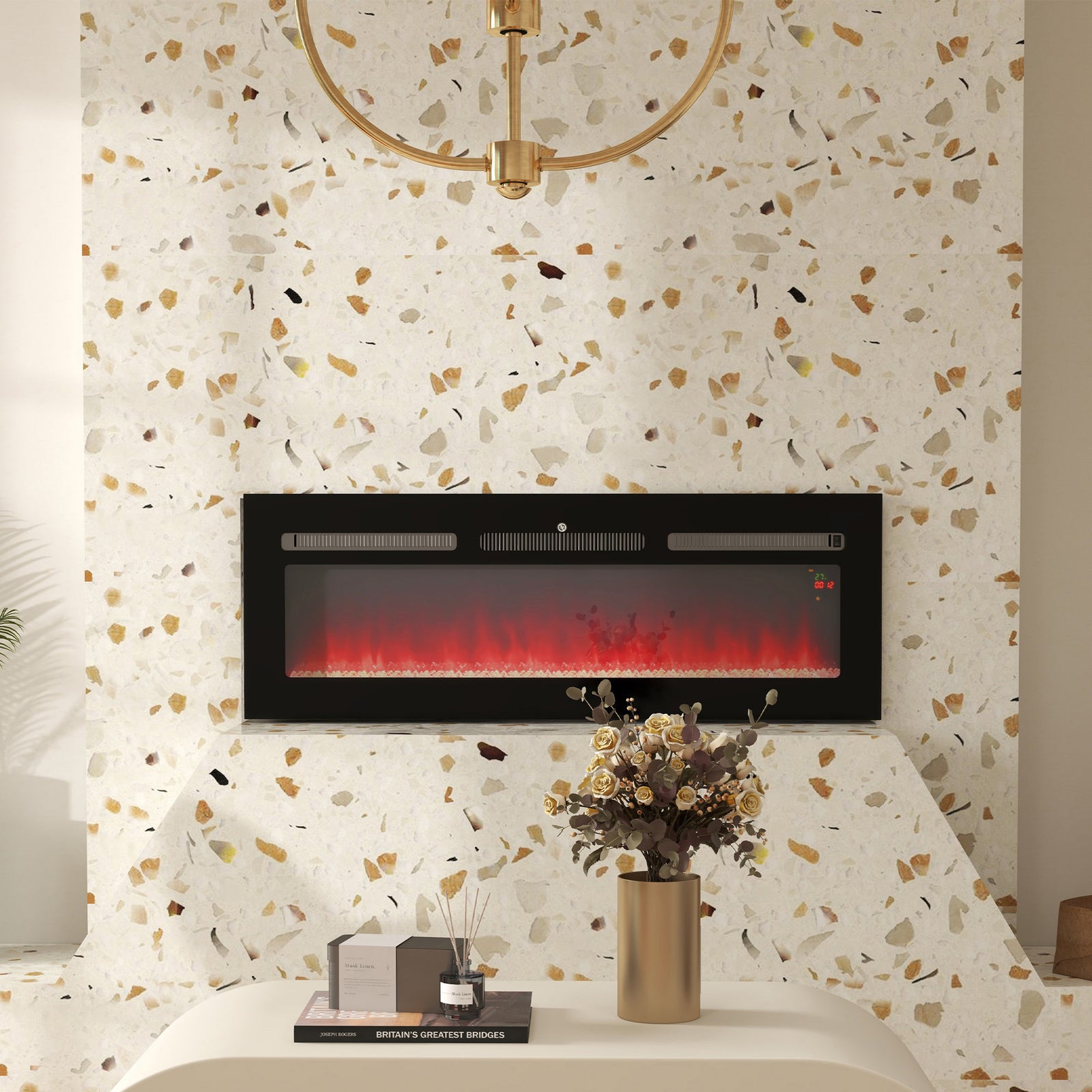 102/127cm Electric Fireplace Recessed Wall Mounted Black | Large | Black