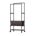 Double Rod Metal Clothes Rack On Wheels | Large | Black