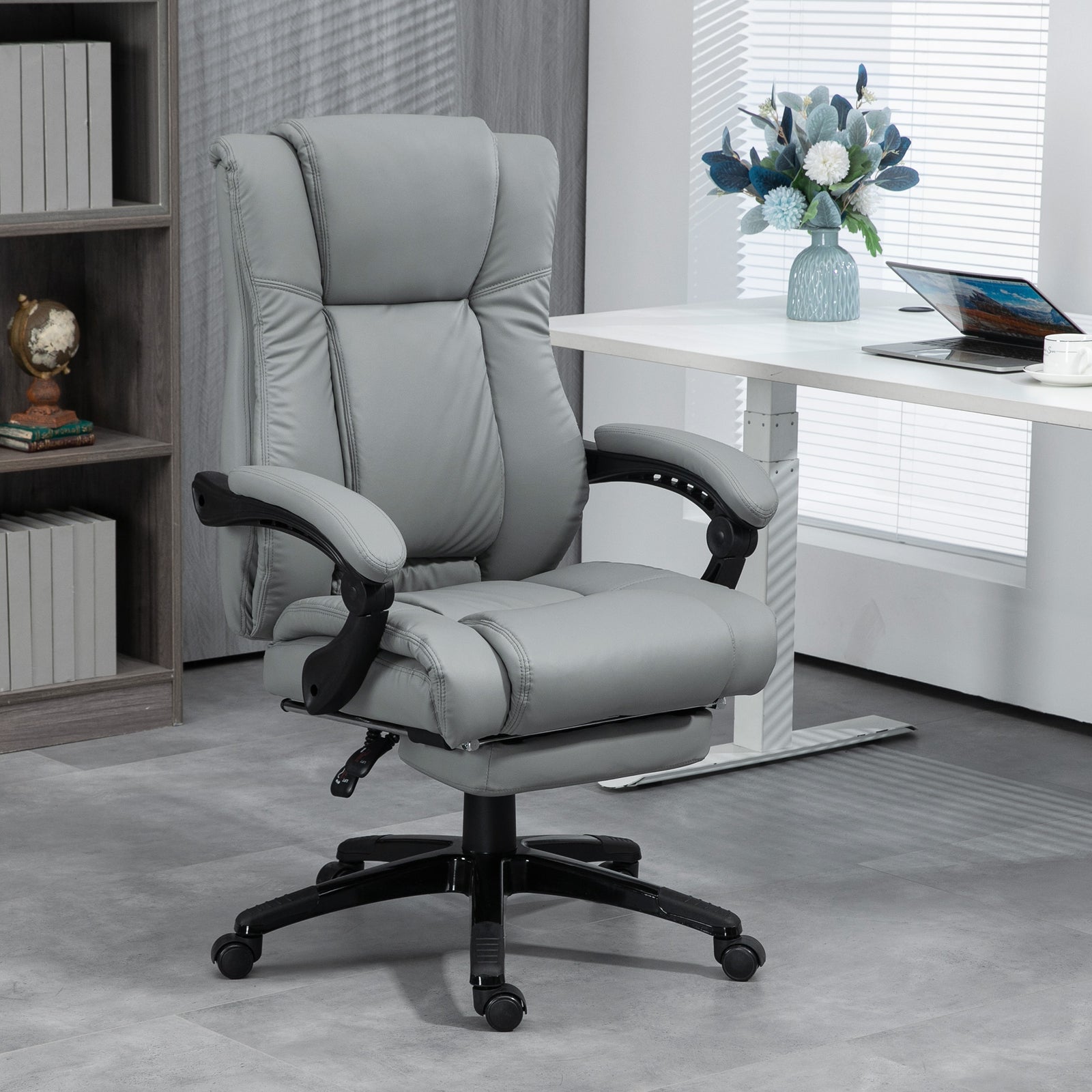 Pu Leather Office Chair W/ Foot Rest
