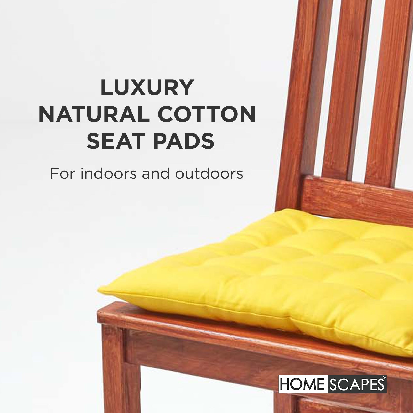 100% Cotton Seat Pads Plain Chair Cushions For Dining Room, Kitchen, Or Outdoor Garden Use | Set-of-1 | Yellow