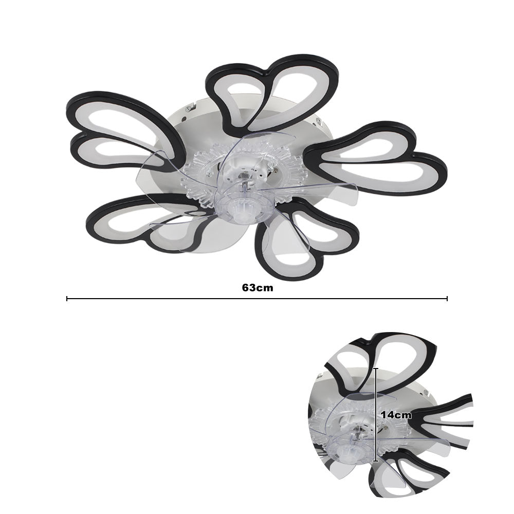 Black Double Petal Ceiling Fan Light 24.4 Inch Led With 3-color Dimming, Reversible Quiet Motor, 6-speed, 2.4g App & Remote Control, Sleep Timer