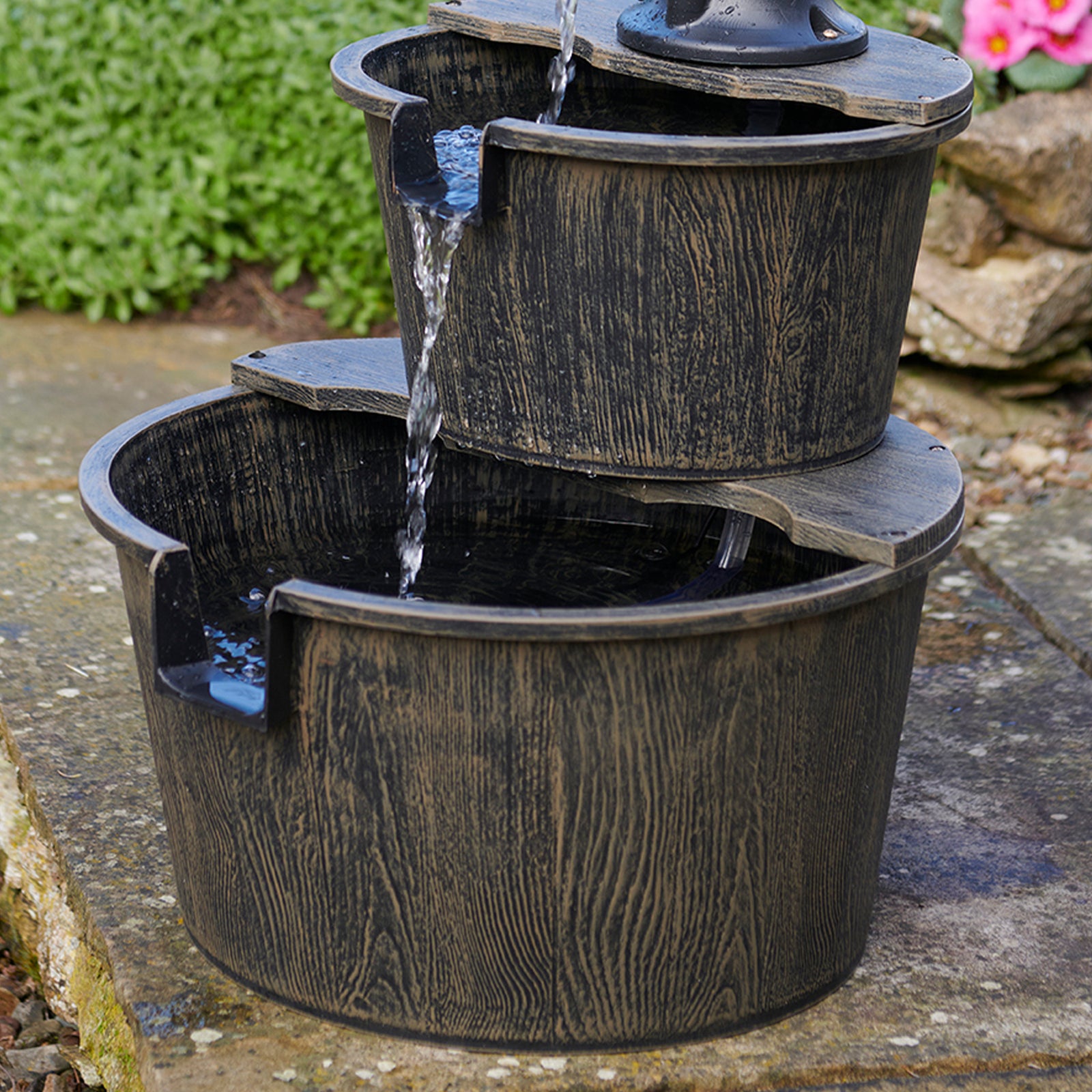 Solar Powered 2-tier Barrel Water Fountain