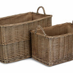 Wicker Antique Wash Rectangular Hessian Lined Basket | Set-of-2 | Brown