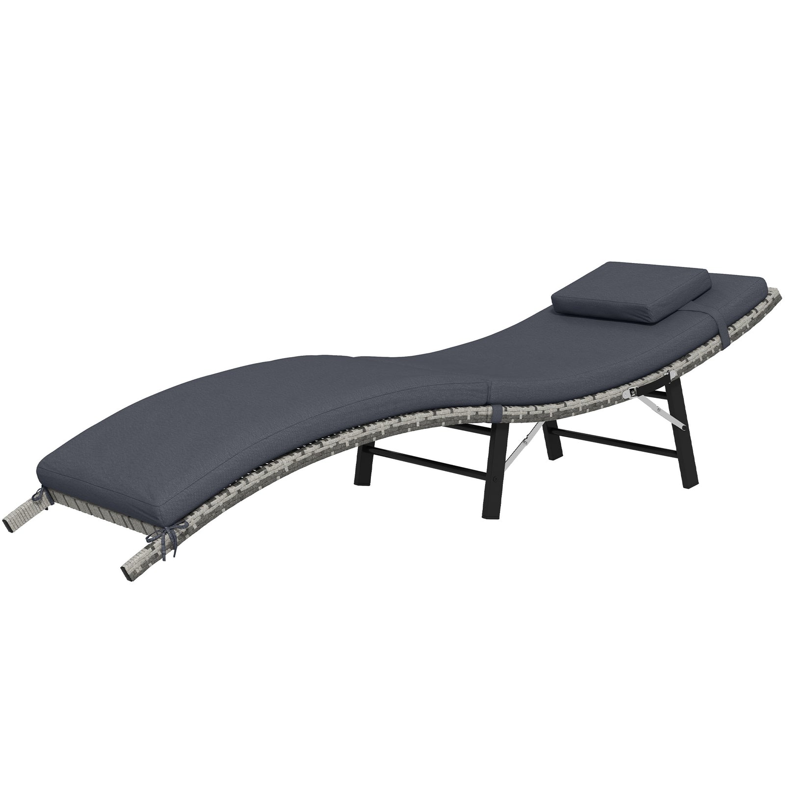 Folding Rattan Sun Lounger W/ Cushion