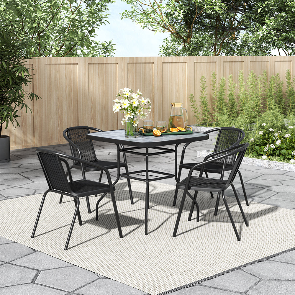 Set Of 5 Garden Coffee Table With Pe Rattan Chairs