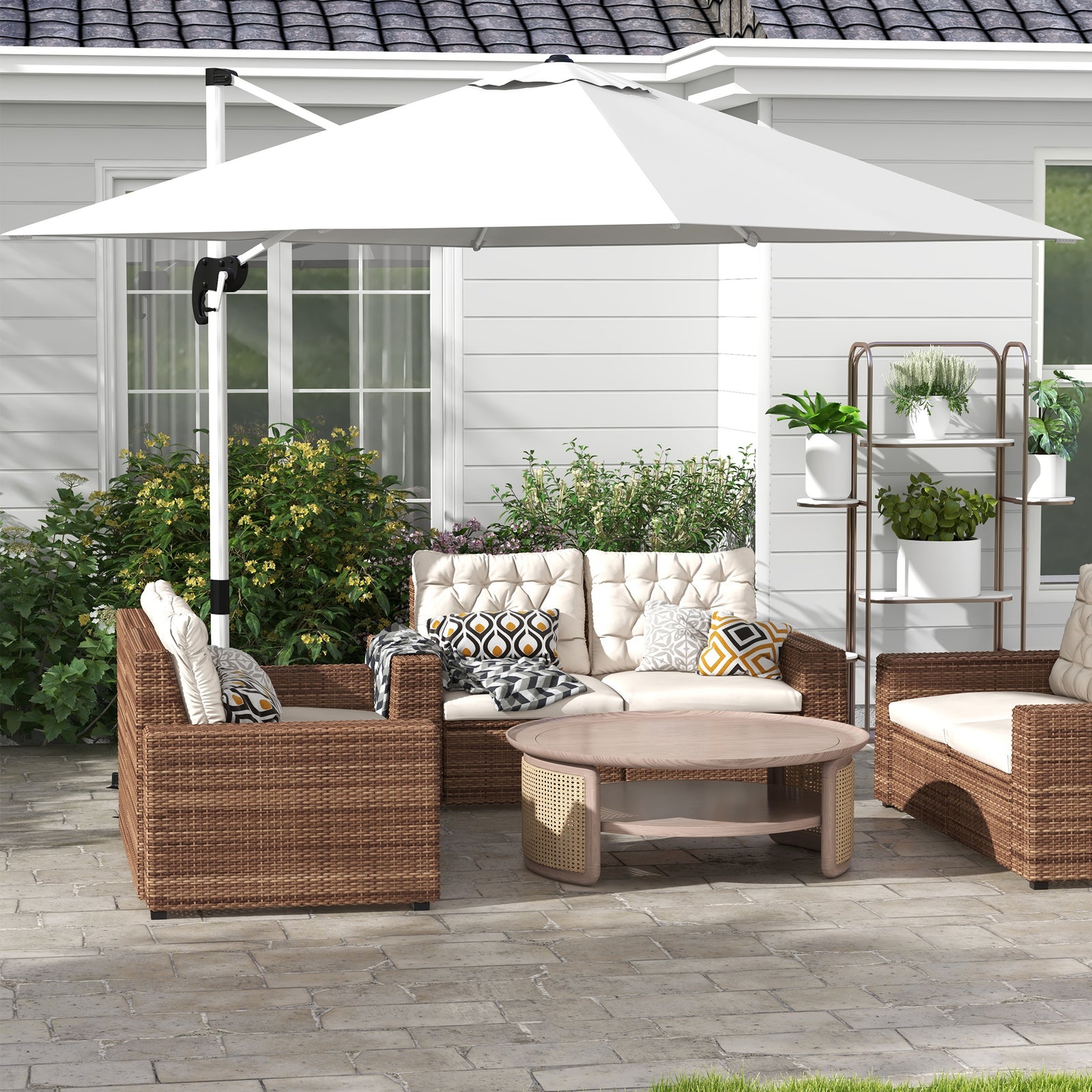 3x3m Cantilever Roma Parasol W/ 360° Crank Handle Tilt | White