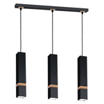 Vidar Black Pendant Lamp 3xgu10 Hand Made Modernist Cuboid Design With Natural Wooden Inserts