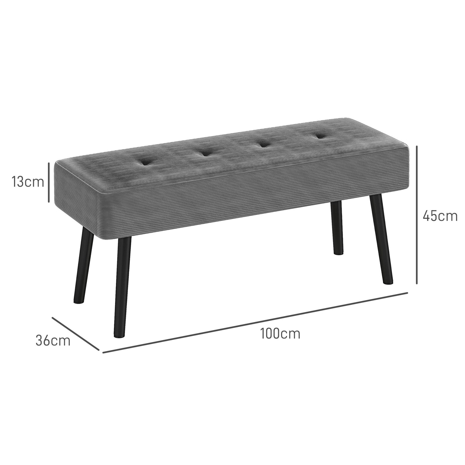 End Of Bed Bench With Thick Padding, Steel Legs For Entryway | One Size