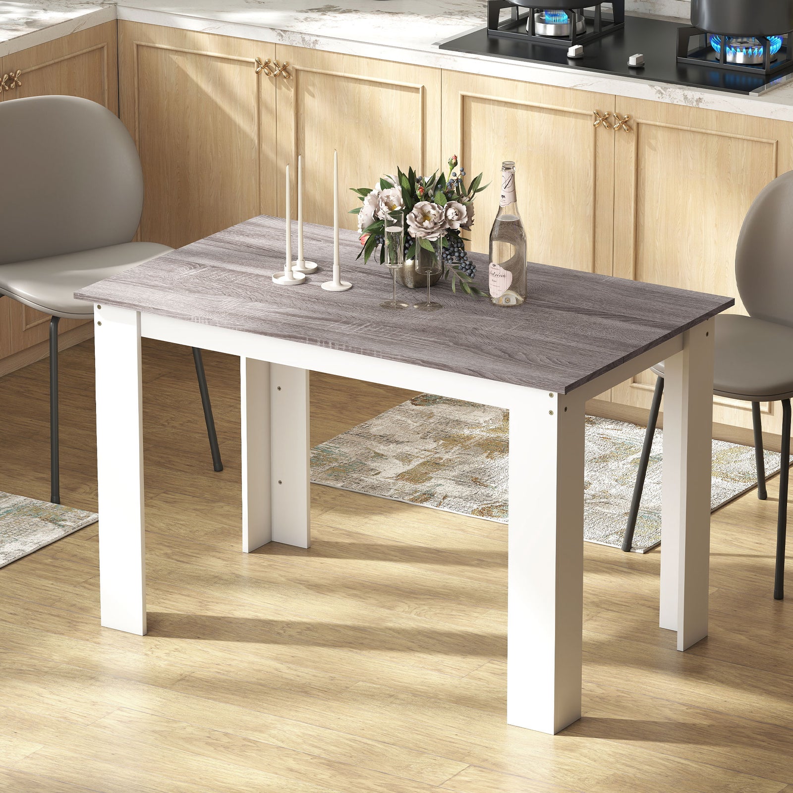 Dining Table For 4-6 People, Wood Effect Tabletop | Grey