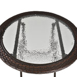Folding Round Rattan Table W/ Tempered Glass Top